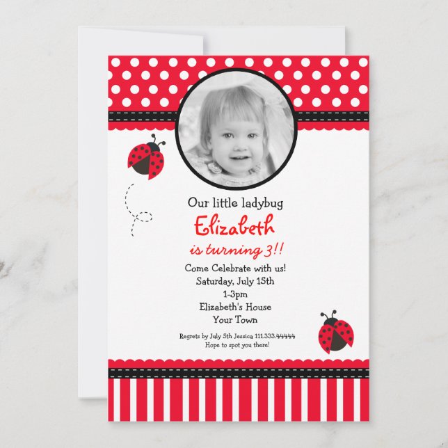 Red Ladybug Birthday Invitation (Front)