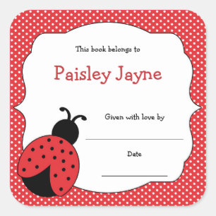 Red Ladybug Bookplates / bring a book baby shower Square Sticker