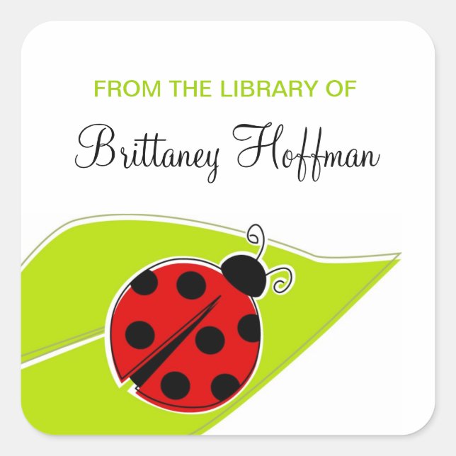 Red Ladybug Bookplates Square Sticker (Front)