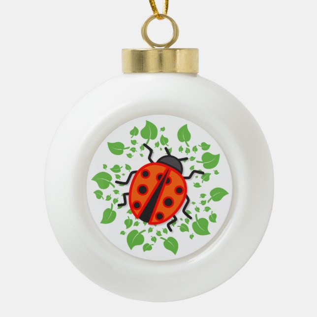 Red ladybug ceramic ball christmas ornament (Front)