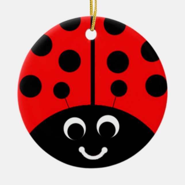 red ladybug ceramic tree decoration (Front)
