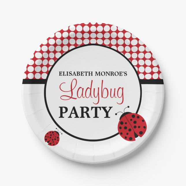 Red Ladybug Children's Birthday Party Paper Plate (Front)