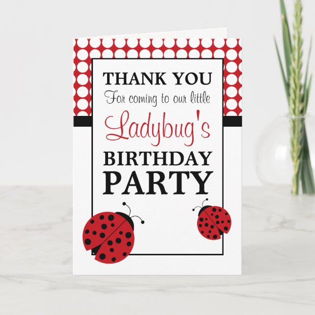 Red Ladybug Children's Birthday Party Thank You (Front)