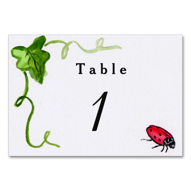 Red Ladybug Garden Custom Number Table Cards (Front)