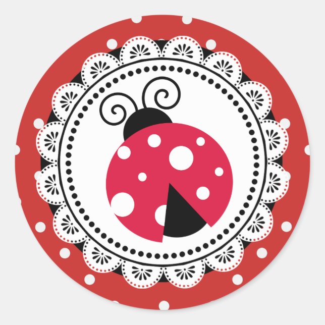 Red Ladybug Girl Baby Shower Stickers (Front)