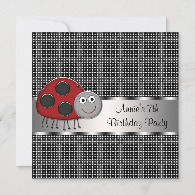 Red Ladybug Girls 7th Birthday Party Invitation (Front)