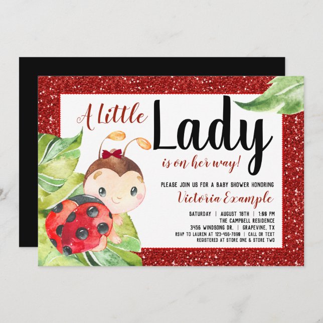Red Ladybug Little Lady Baby Shower Invitation (Front/Back)