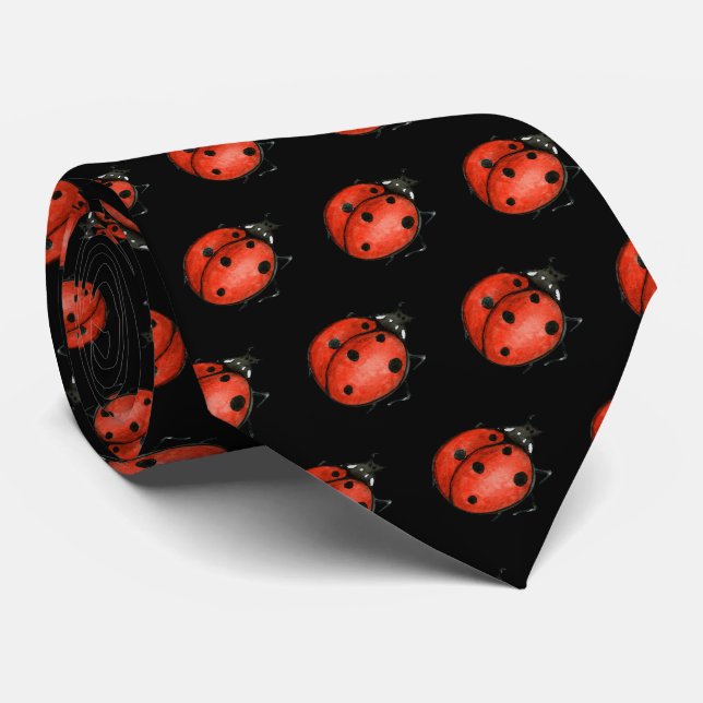 red ladybug on black tie (Rolled)