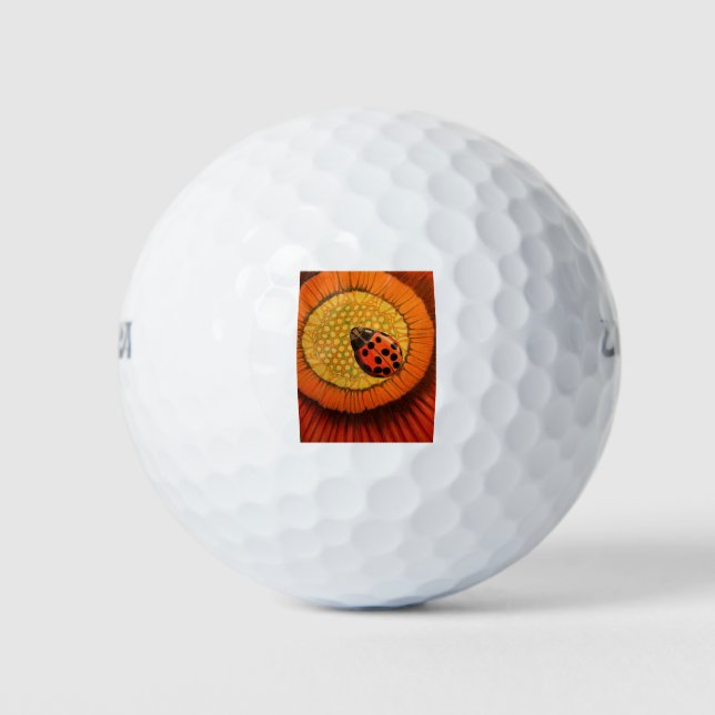 Red Ladybug On Flower Golf Balls (Front)