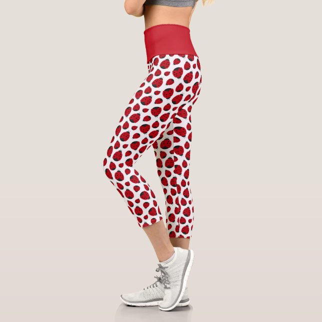 Red Ladybug Pattern Capri Leggings (Left)