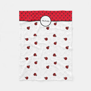 Red Ladybug Pattern Personalised Fleece Blanket