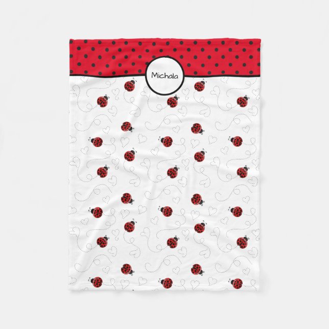 Red Ladybug Pattern Personalised Fleece Blanket (Front)