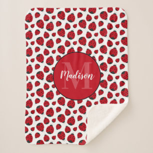 Red Ladybug Pattern Personalised Girl Sherpa Blanket