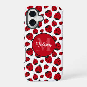 Red Ladybug Pattern Personalised iPhone 16 Case