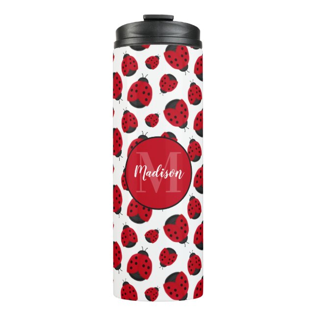 Red Ladybug Pattern Personalised Thermal Tumbler (Front)