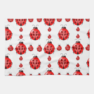 Red Ladybug Pattern Tea Towel