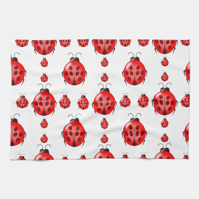 Red Ladybug Pattern Tea Towel (Horizontal)