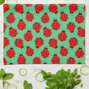 Red Ladybug Pattern Tea Towel