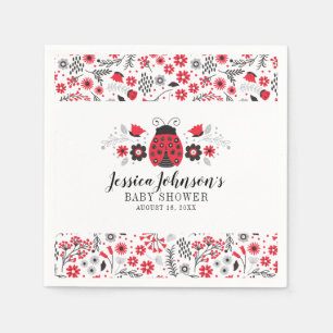 Red Ladybug Personalised Girl Floral Baby Shower Napkin