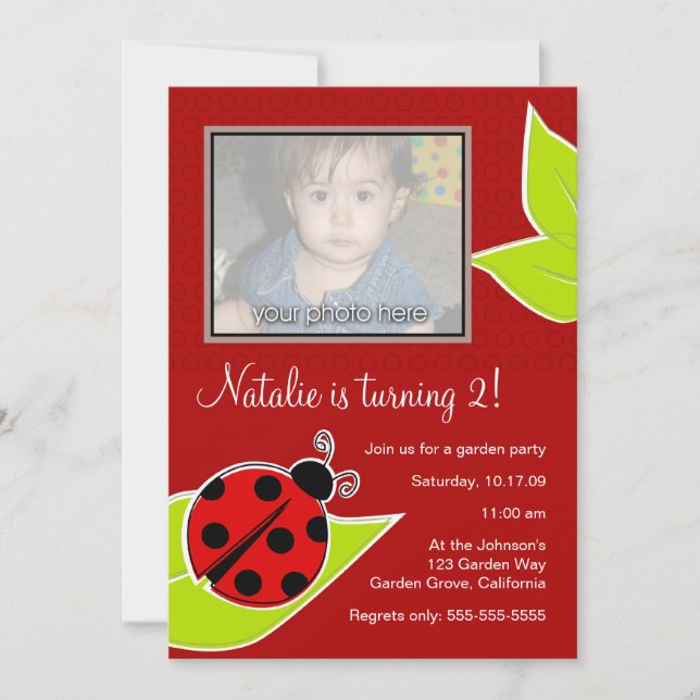 Red Ladybug Photo Invite (Front)