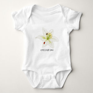 Red Ladybug pink Lily Flower custom name kid girl  Baby Bodysuit