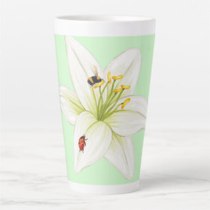 Red Ladybug pink Lily Flower custom name kid girl  Latte Mug