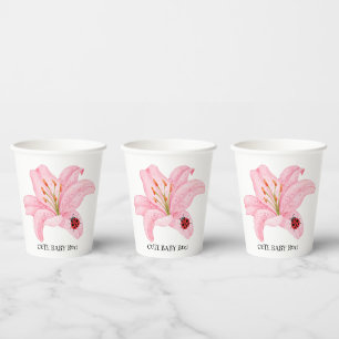 Red Ladybug pink Lily Flower custom name kid girl  Paper Cups