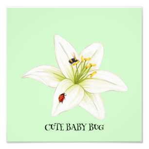 Red Ladybug pink Lily Flower custom name kid girl Photo Print