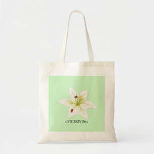 Red Ladybug pink Lily Flower custom name kid girl  Tote Bag