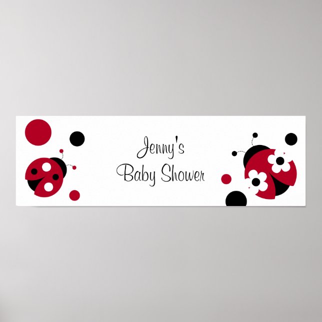 Red Ladybug Polka Dot Baby Shower Banner Sign (Front)