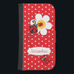 Red ladybug polka flower girls iPhone flap case<br><div class="desc">Cute original red ladybug / ladybird on a red polka flowers kids iphone case. Reads Jacqueline or you can personalise with your own name. Exclusively designed by Sarah Trett.</div>