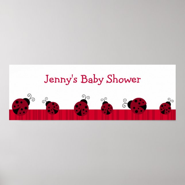 Red Ladybug Stripes Personalised Birthday Banner Poster (Front)