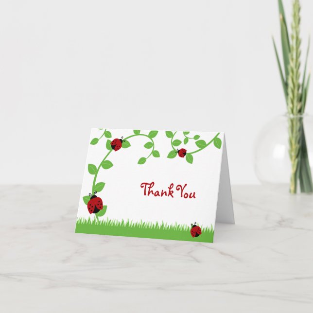 Red Ladybug Vines Thank You Note Card (Front)