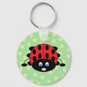 Red Ladybug with Flowers Keychain