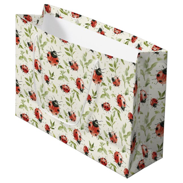 Red Ladybugs Birthday Large Gift Bag (Front Angled)