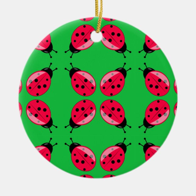 Red Ladybugs Ceramic Ornament (Front)