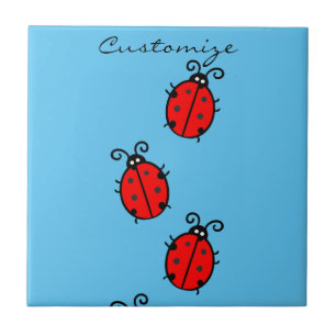 Red Ladybugs Crawling Thunder_Cove Ceramic Tile