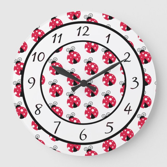 Red Ladybugs Large Clock (Front)