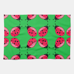 Red Ladybugs Tea Towel