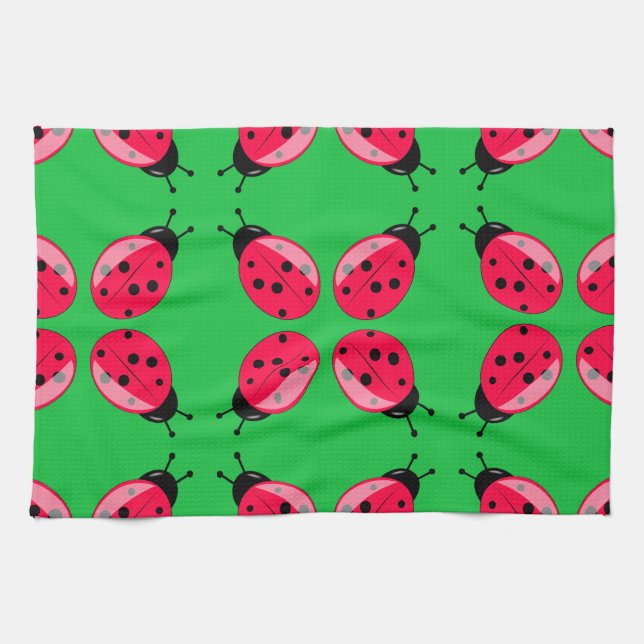 Red Ladybugs Tea Towel (Horizontal)