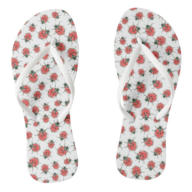 Red Ladybugs, watercolor pattern Thongs (Footbed)