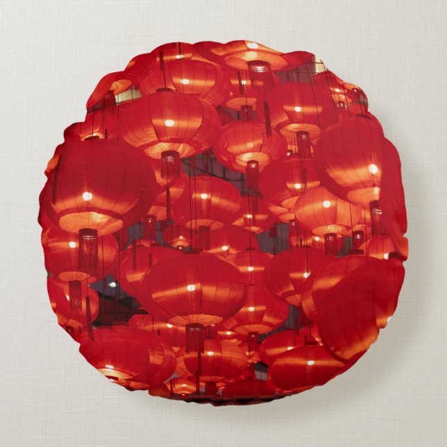 Red Lanterns Chinese New Year Round Cushion (Front)