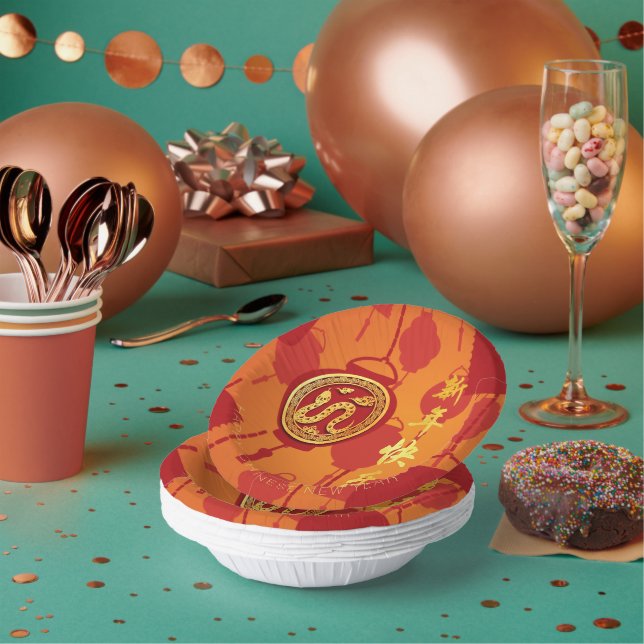 Red Lanterns Chinese Snake New Year PPB Paper Plate (Multi)