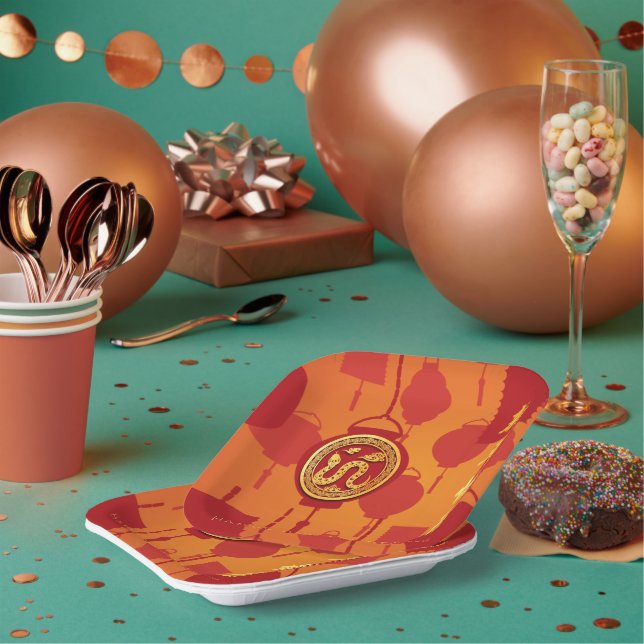 Red Lanterns Chinese Snake New Year SqP Paper Plate (Multi)