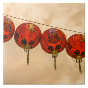 Red lanterns in Chinatown ceramic photo tile