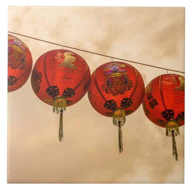 Red lanterns in Chinatown view ceramic tile (Front)