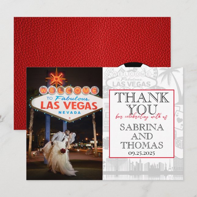 Red Las Vegas Wedding Photo Thank You Card (Front/Back)