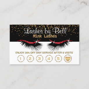 Red Lashes Loyalty Cards on Black & White