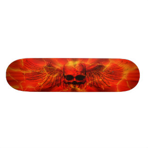 Red Lava Burst Winged Skull Skateboard