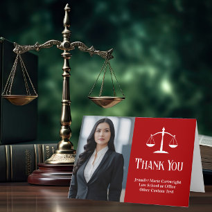Red Law School Graduation Photo Customised Thank You Card